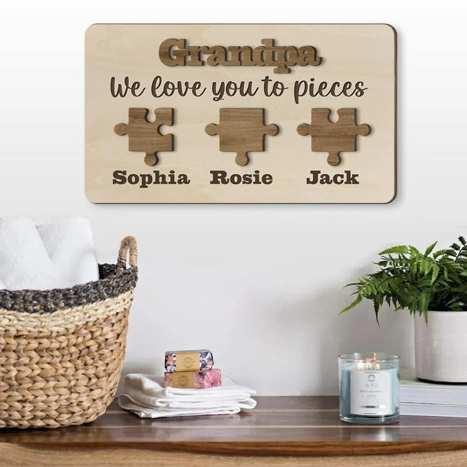 Grandpa And Pieces We Love You To Pieces Custom Wooden Art Birthday Gift For Grandpa - Image 4