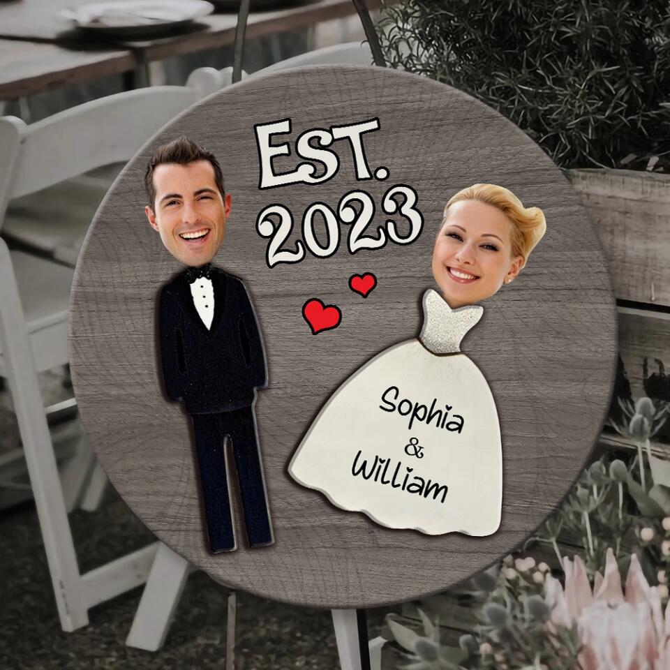 Couple Wooden Sign Groom And Bride Costume - Wedding Couple - Custom Face Upload Photo - Round Wooden Sign - Image 8
