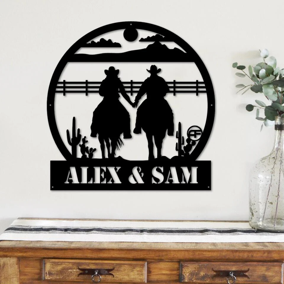 Hand In Hand Couple Cutting Art - Personalized Metal Sign - Image 3