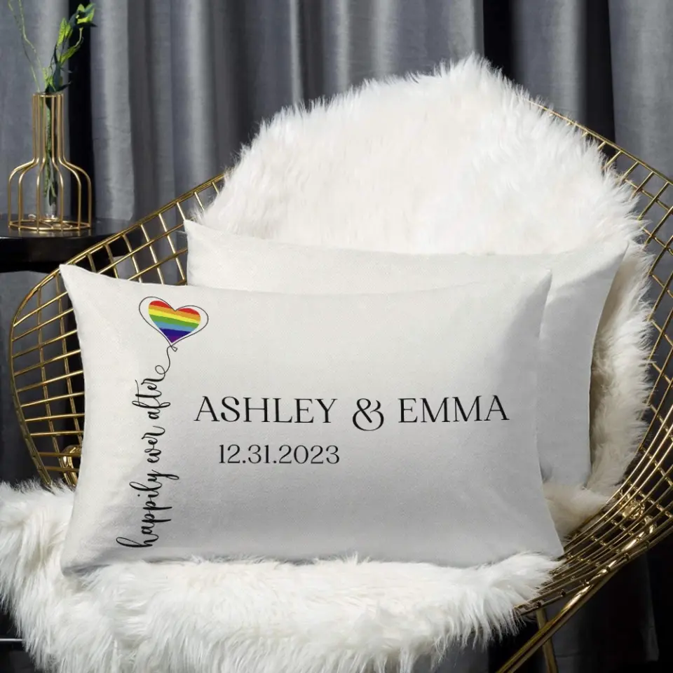 Happily Ever After - Personalized Linen Pilow - LGBT Theme - Sweet Gift For Gay, Lesbian Couples - Image 3