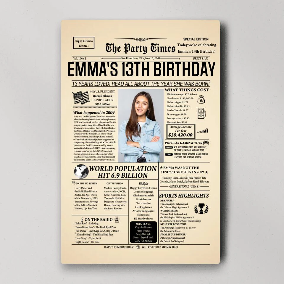Happy 13th Birthday Newspaper Custom Canvas Poster Birthday Gift For Daughter For Son - Image 5
