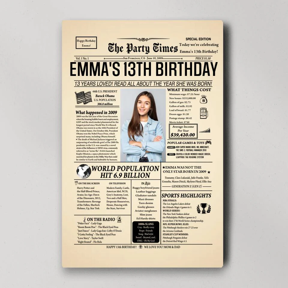 Happy 13th Birthday Newspaper Custom Canvas Poster Birthday Gift For Daughter For Son - Image 6