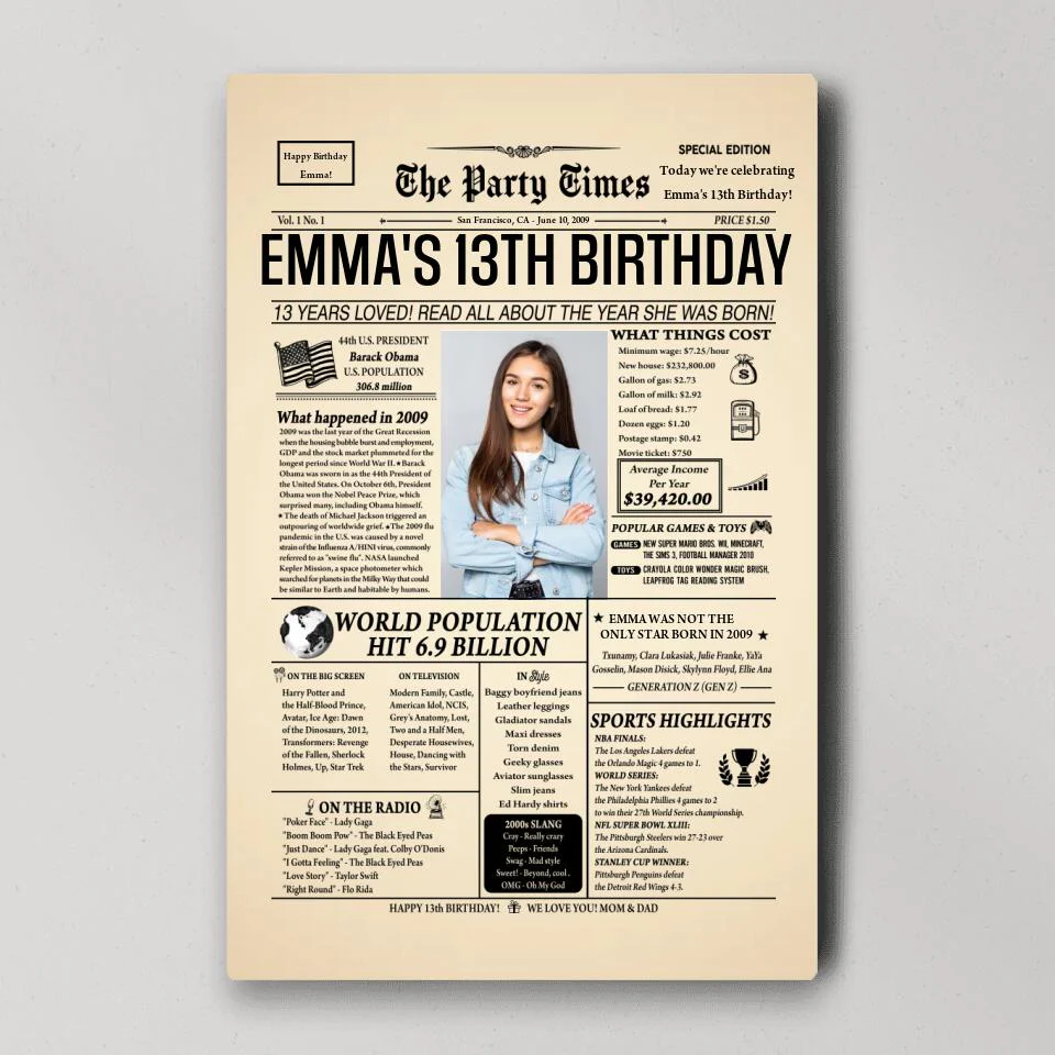 Happy 13th Birthday Newspaper Custom Canvas Poster Birthday Gift For Daughter For Son - Image 7