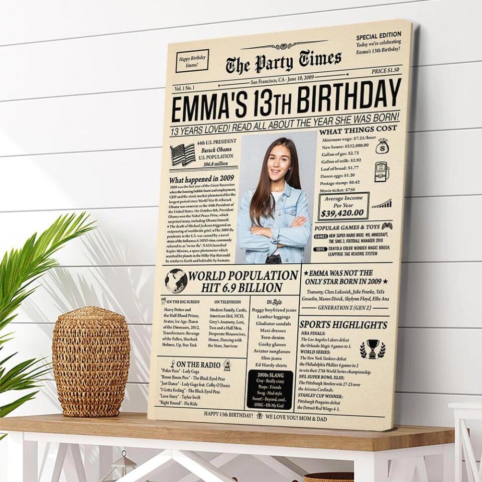 Happy 13th Birthday Newspaper Custom Canvas Poster Birthday Gift For Daughter For Son - Image 8