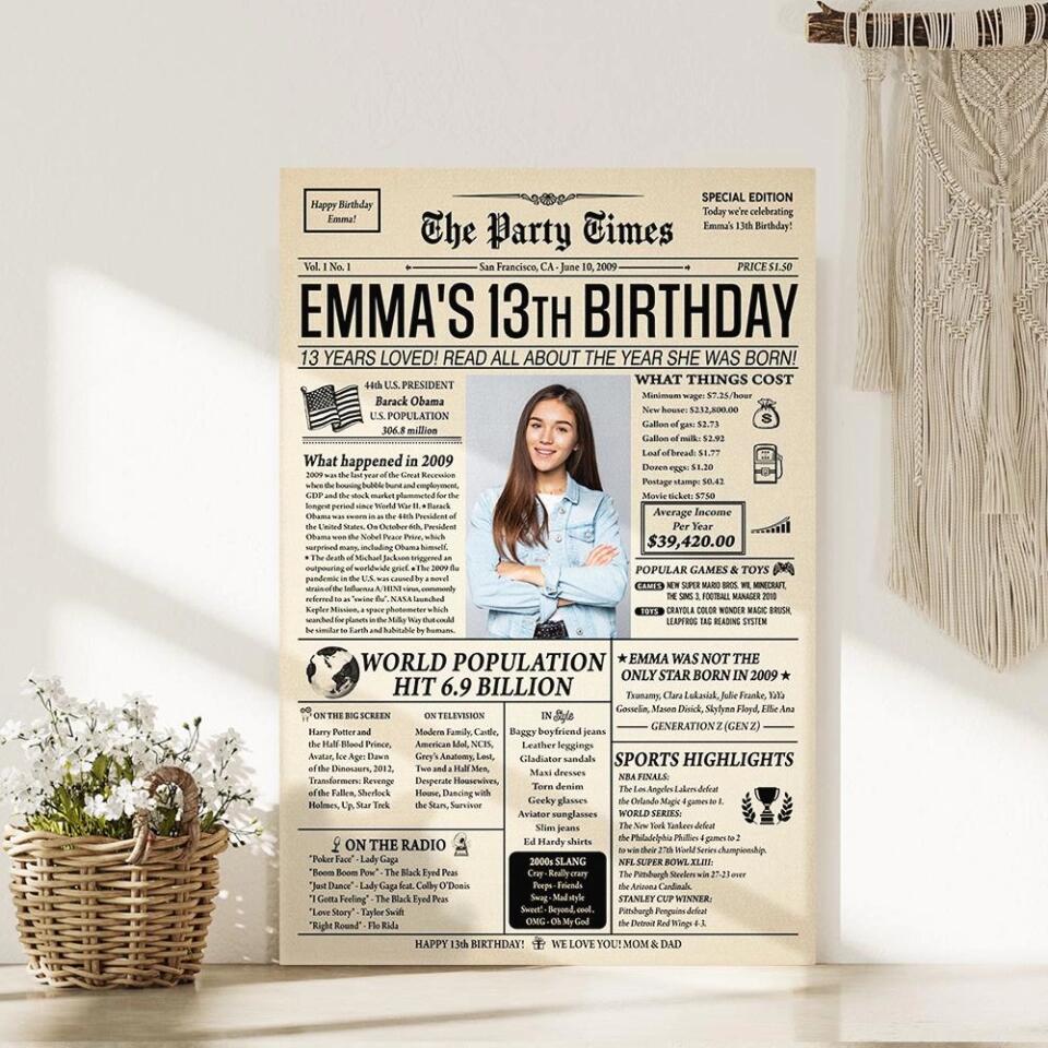 Happy 13th Birthday Newspaper Custom Canvas Poster Birthday Gift For Daughter For Son - Image 9