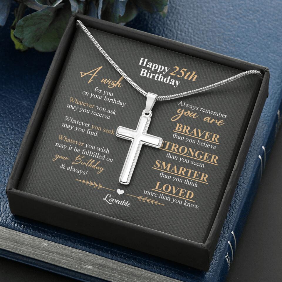 Happy 25th Birthday, Encouraging Message, Birthday Gifts for Him, Faith Cross Necklace - Image 3