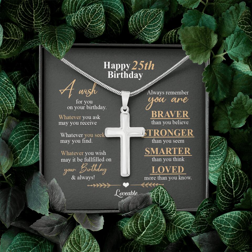 Happy 25th Birthday, Encouraging Message, Birthday Gifts for Him, Faith Cross Necklace - Image 4