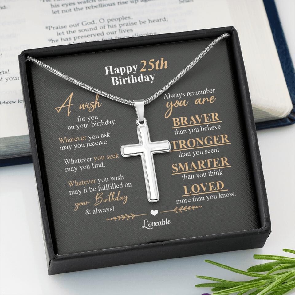 Happy 25th Birthday, Encouraging Message, Birthday Gifts for Him, Faith Cross Necklace - Image 5
