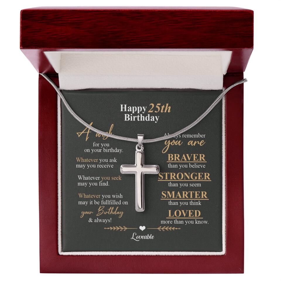 Happy 25th Birthday, Encouraging Message, Birthday Gifts for Him, Faith Cross Necklace - Image 7