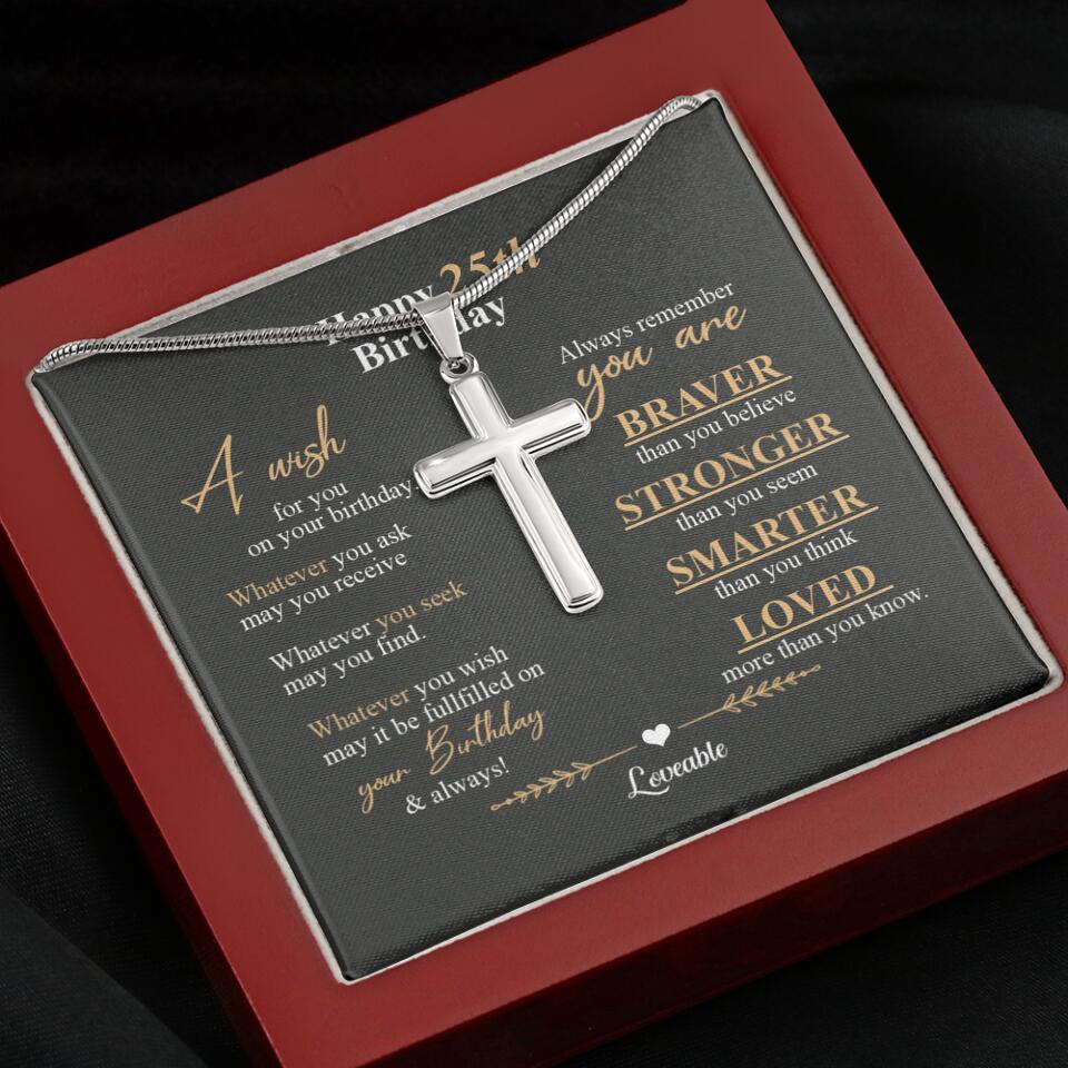 Happy 25th Birthday, Encouraging Message, Birthday Gifts for Him, Faith Cross Necklace - Image 8
