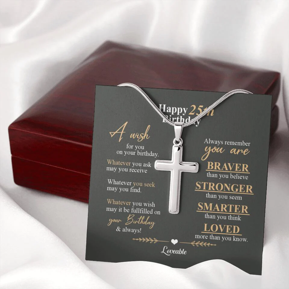 Happy 25th Birthday, Encouraging Message, Birthday Gifts for Him, Faith Cross Necklace - Image 9