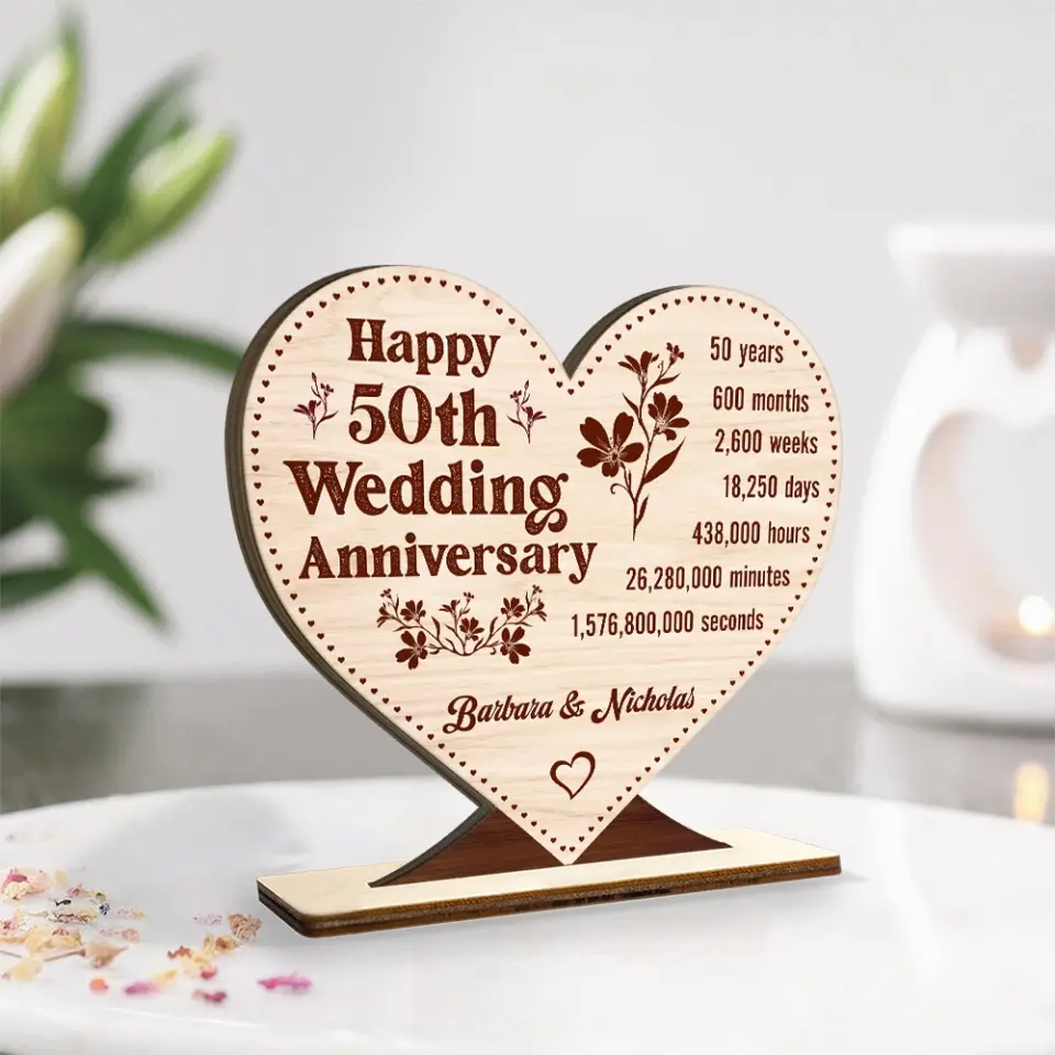 Happy 50TH Wedding Anniversary - Custom Wooden Plaque - Gift For 50th Anniversary | 307IHPLNWP820 - Image 3