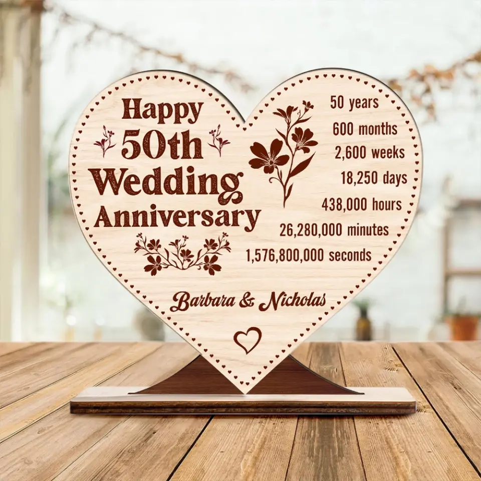 Happy 50TH Wedding Anniversary - Custom Wooden Plaque - Gift For 50th Anniversary | 307IHPLNWP820 - Image 4