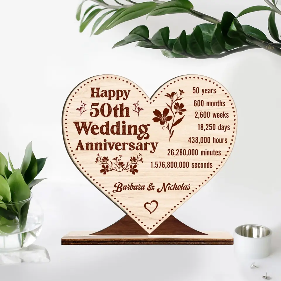 Happy 50TH Wedding Anniversary - Custom Wooden Plaque - Gift For 50th Anniversary | 307IHPLNWP820 - Image 5