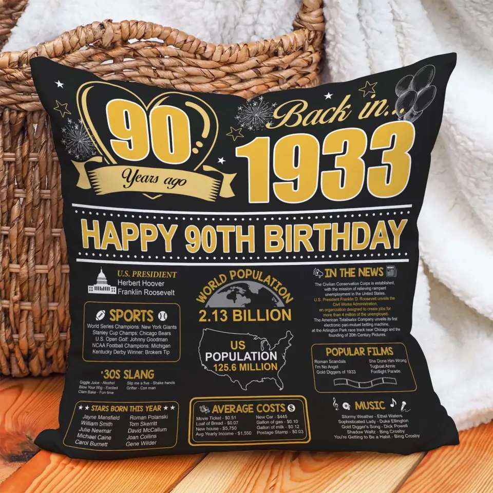 Back In 1933 Happy 90th Birthday 90 Years Ago Personalized Pillow - Image 3