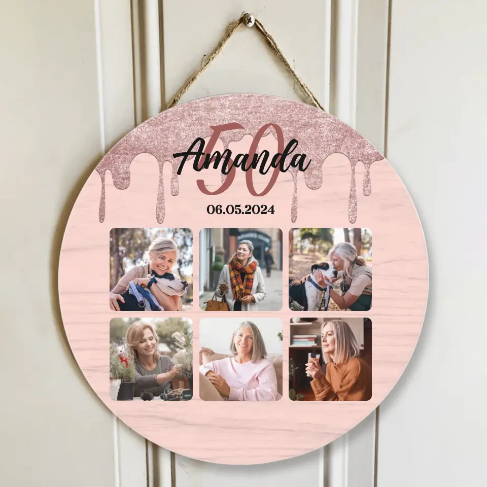 Happy Birthday Hot Pink Customized Round Wooden Sign - Image 2