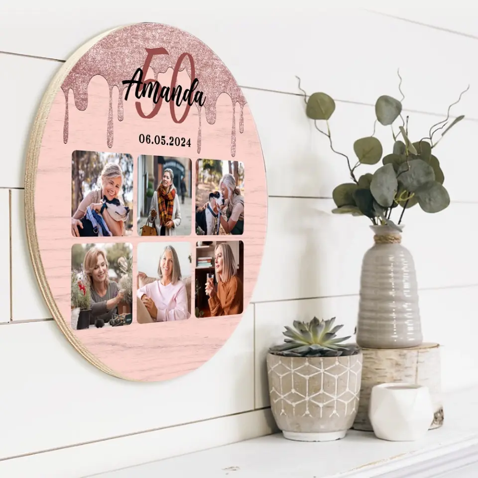 Happy Birthday Hot Pink Customized Round Wooden Sign - Image 8