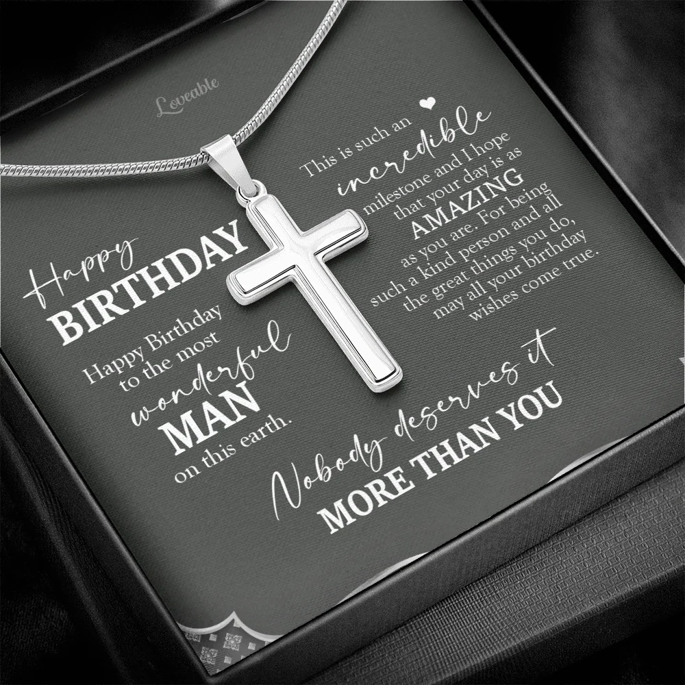 Happy Birthday To The Most Wonderful Man On This Earth Personalized Cross Necklace - Image 3
