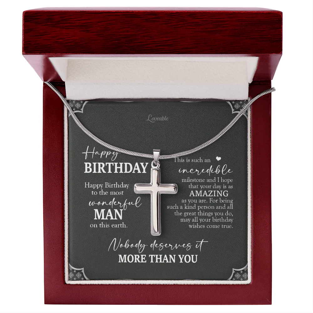 Happy Birthday To The Most Wonderful Man On This Earth Personalized Cross Necklace - Image 4