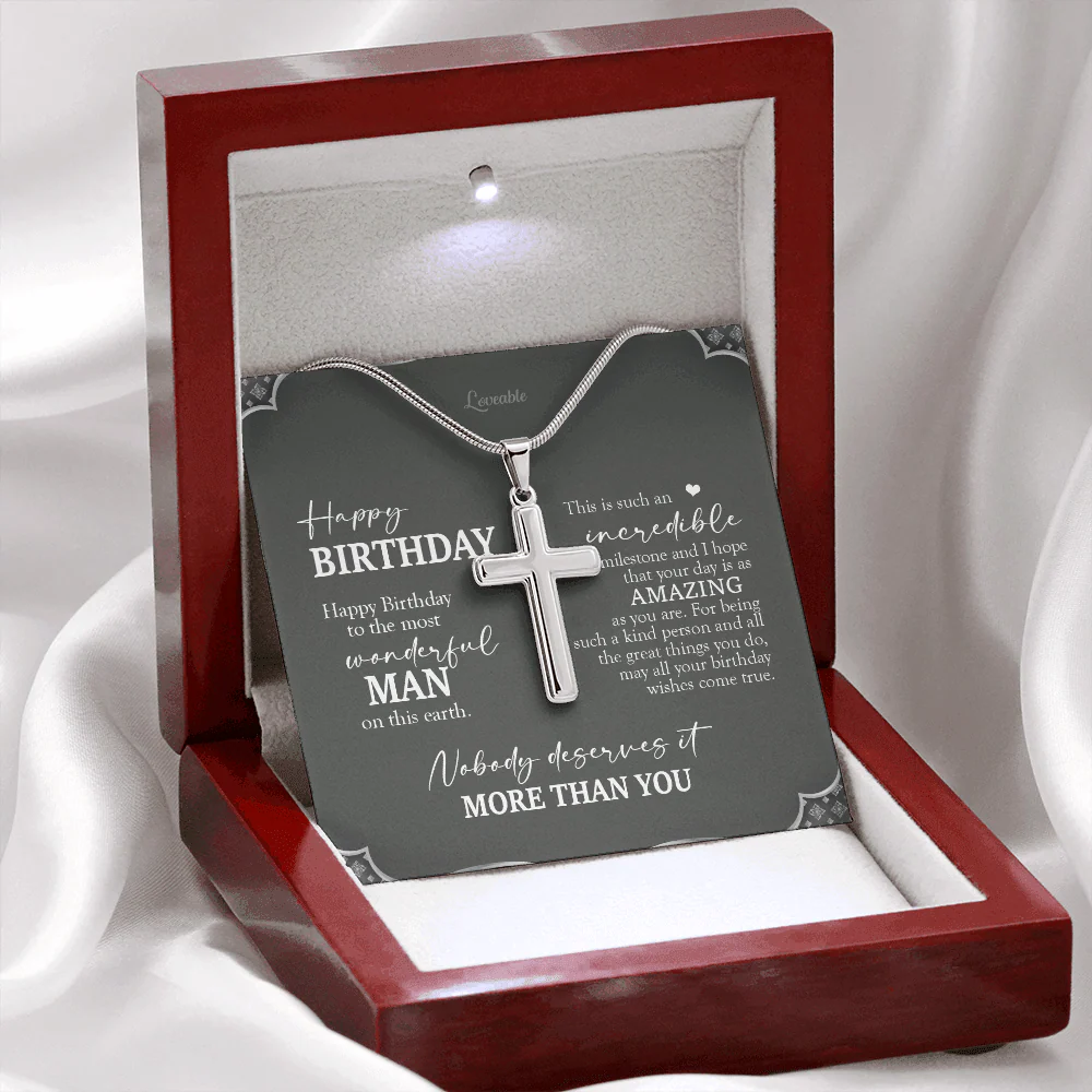 Happy Birthday To The Most Wonderful Man On This Earth Personalized Cross Necklace - Image 5
