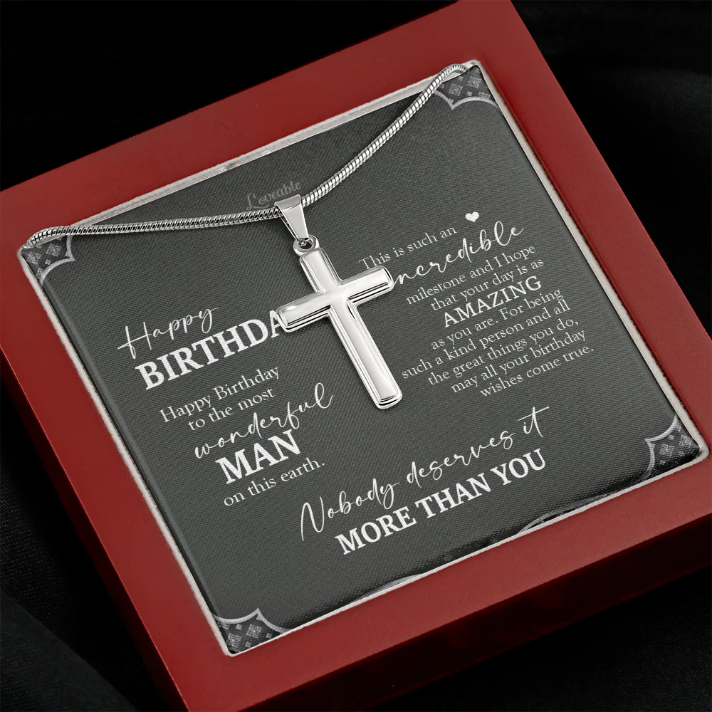 Happy Birthday To The Most Wonderful Man On This Earth Personalized Cross Necklace - Image 6