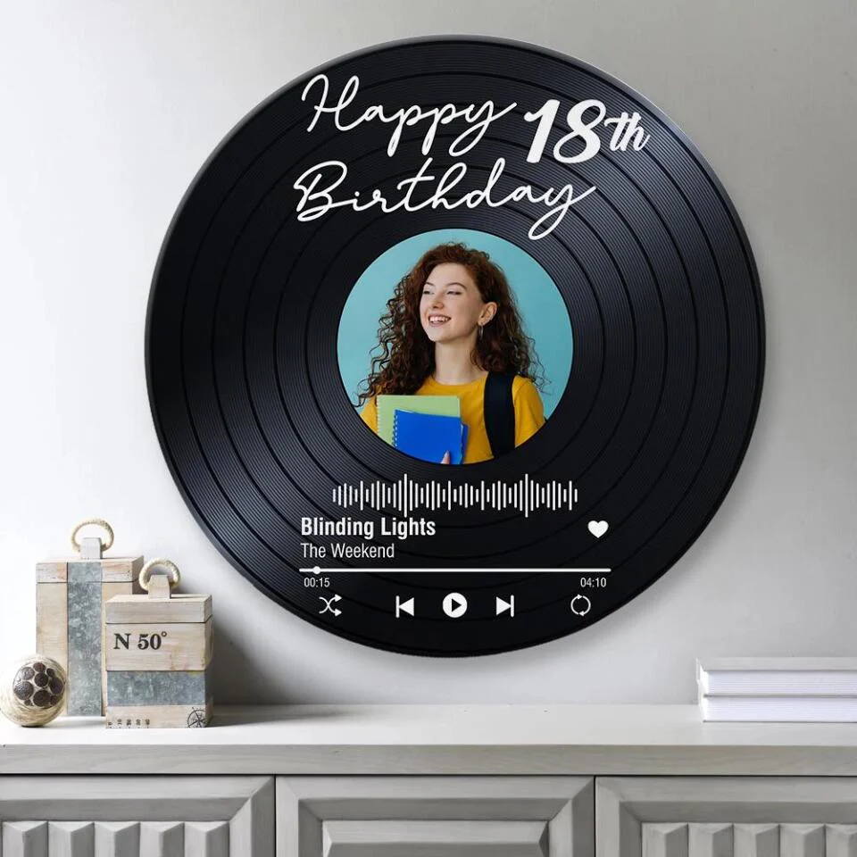 Couple Wooden Sign Happy Birthday - Vinyl Record, Personalized Round Wood Sign Wall Art - Gift For Your Love On Birthday - Image 8