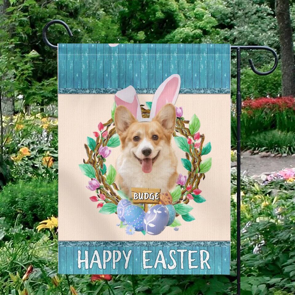Happy Easter with Pet Floral Wreathe - Personalized Garden Flag - Image 2