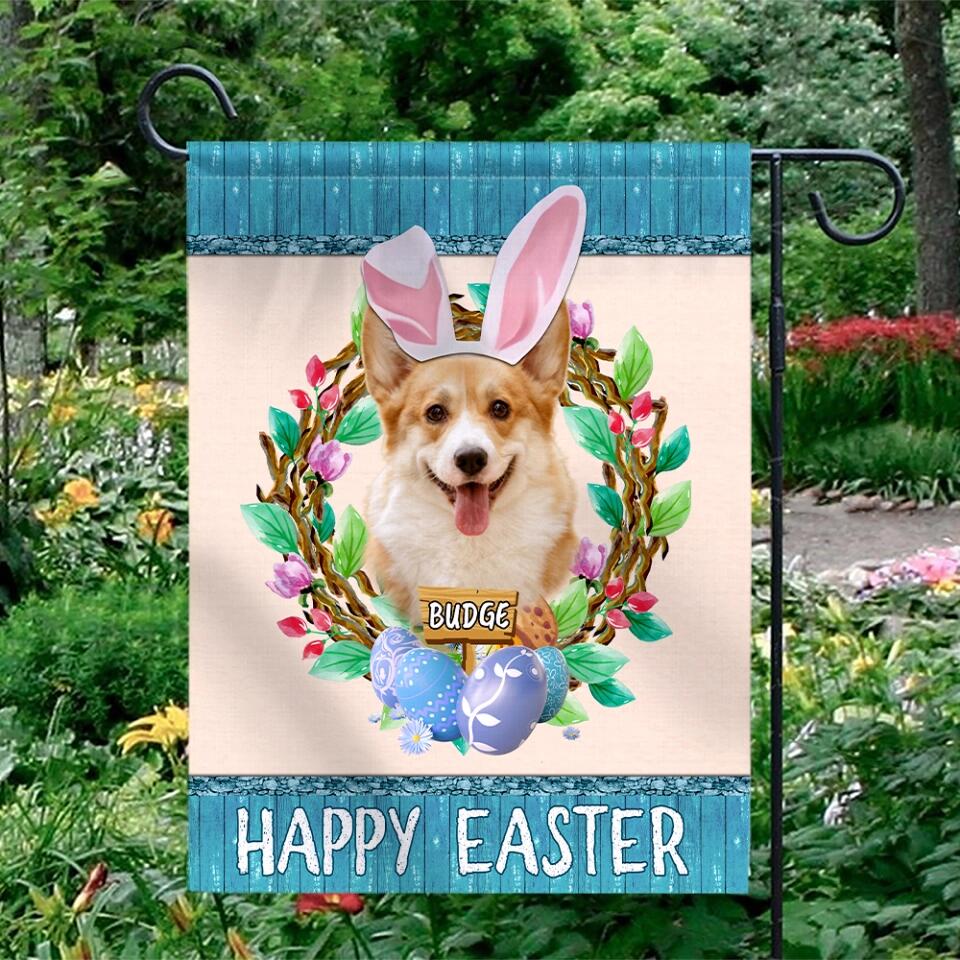 Happy Easter with Pet Floral Wreathe - Personalized Garden Flag - Image 3