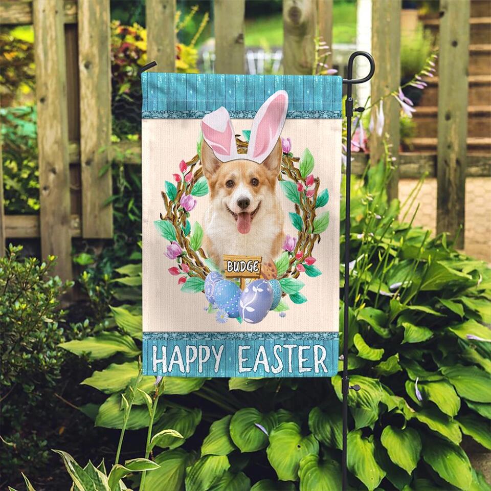Happy Easter with Pet Floral Wreathe - Personalized Garden Flag - Image 5