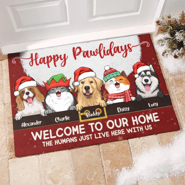 Happy Pawlidays Welcome To Our Home - Personalized Doormat - Christmas Gift For Pet Dog Lovers Family
