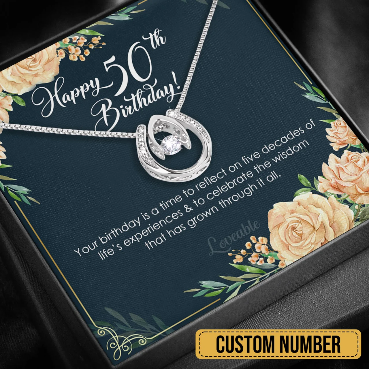Happy 50th Birthday Gift For Mom - White Gold Necklace - Image 3