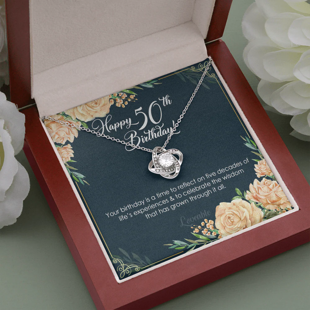 Happy 50th Birthday Gift For Mom - White Gold Necklace - Image 5