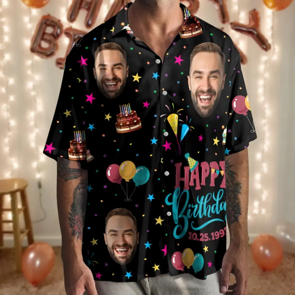 Hawaiian Birthday Shirt - Custom Shirts with Faces - Funny Party Shirts - Mens Clothing Gifts - Image 3