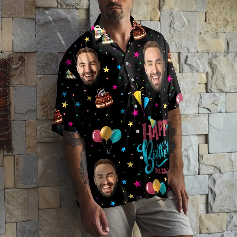 Hawaiian Birthday Shirt - Custom Shirts with Faces - Funny Party Shirts - Mens Clothing Gifts - Image 4