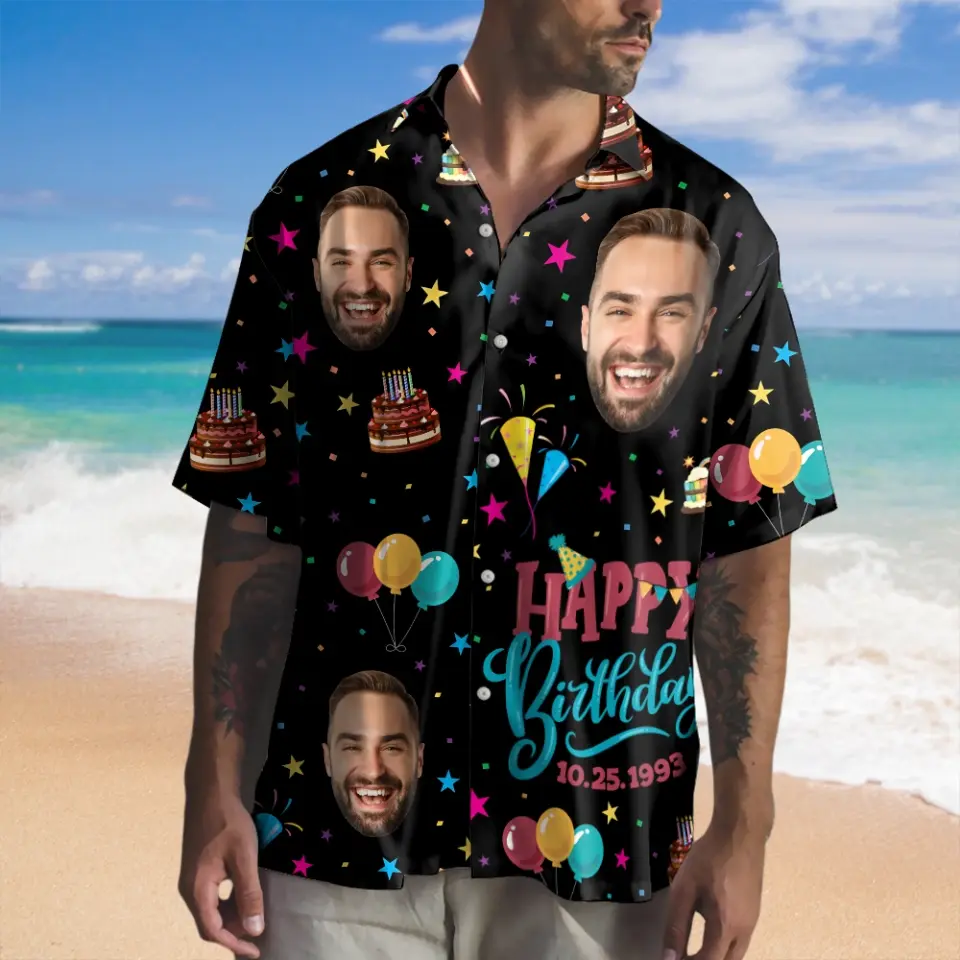 Hawaiian Birthday Shirt - Custom Shirts with Faces - Funny Party Shirts - Mens Clothing Gifts - Image 5