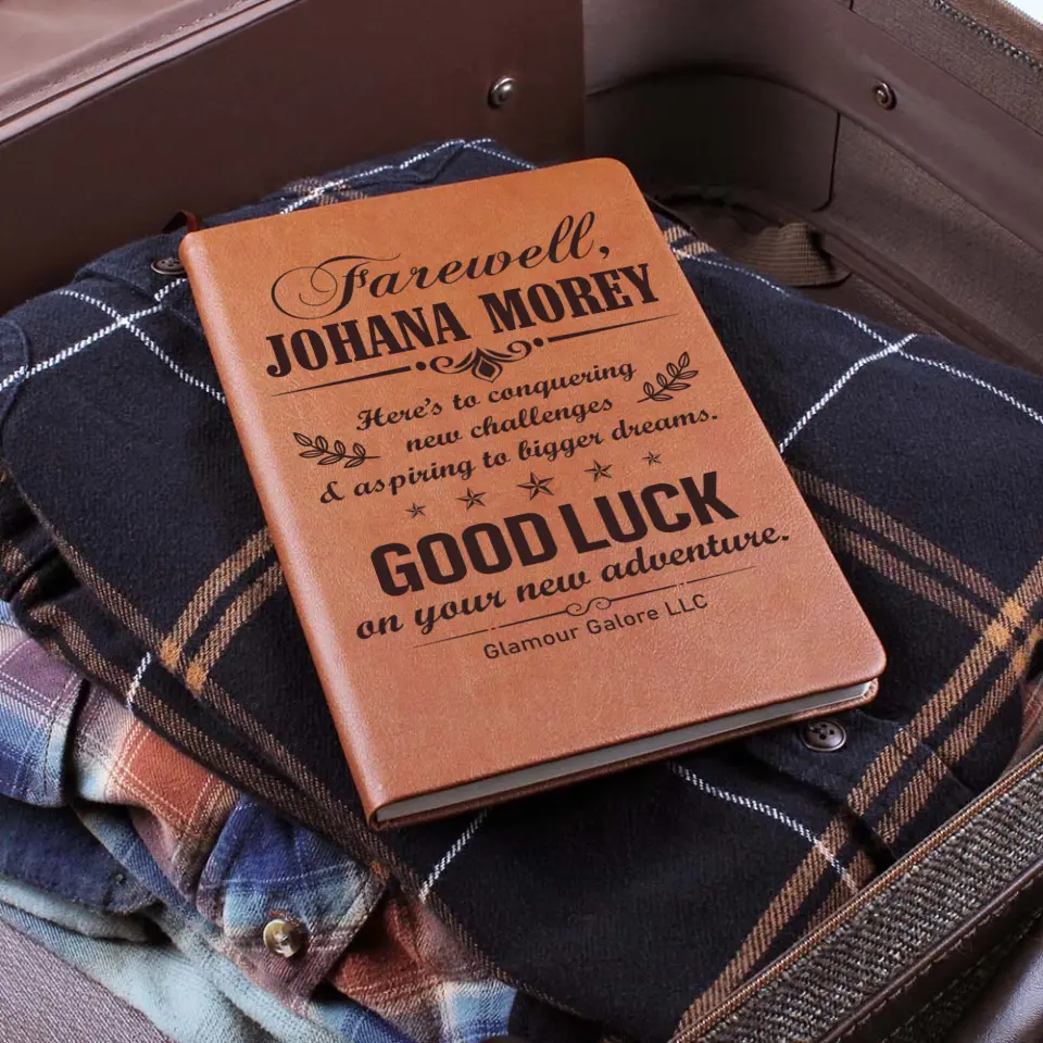 Here's To Conquering New Challenges, Graphic Leather Journal, Farewell Gift For Coworkers - Image 3