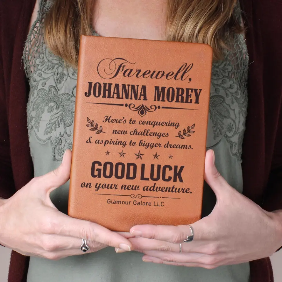 Here's To Conquering New Challenges, Graphic Leather Journal, Farewell Gift For Coworkers - Image 4