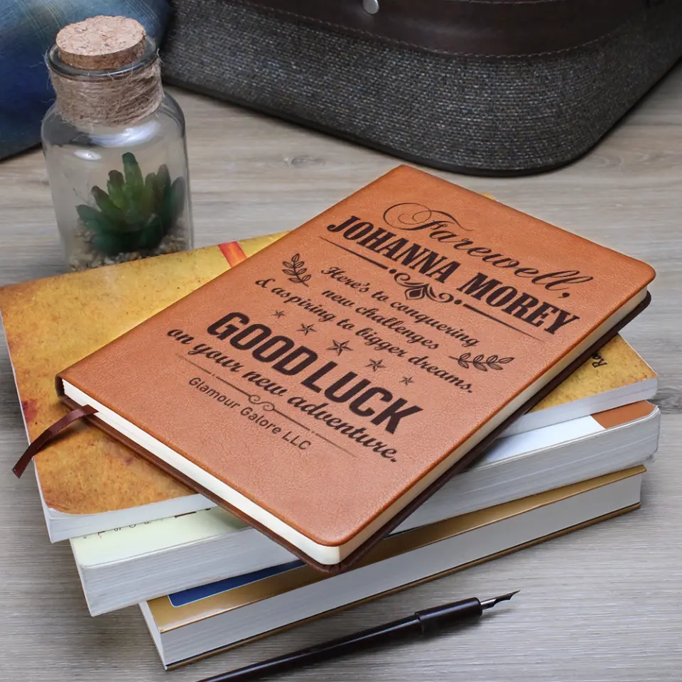 Here's To Conquering New Challenges, Graphic Leather Journal, Farewell Gift For Coworkers - Image 5