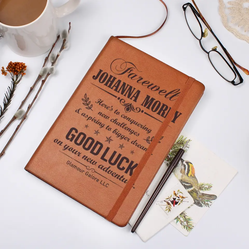 Here's To Conquering New Challenges, Graphic Leather Journal, Farewell Gift For Coworkers - Image 6