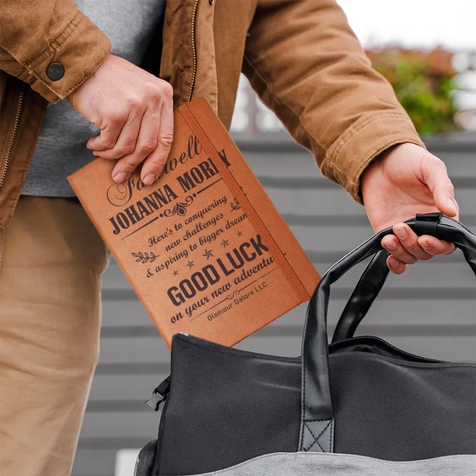 Here's To Conquering New Challenges, Graphic Leather Journal, Farewell Gift For Coworkers - Image 7