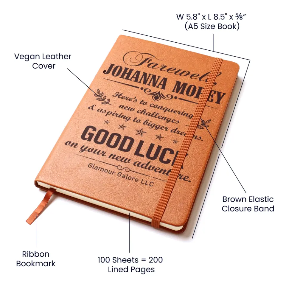 Here's To Conquering New Challenges, Graphic Leather Journal, Farewell Gift For Coworkers - Image 8
