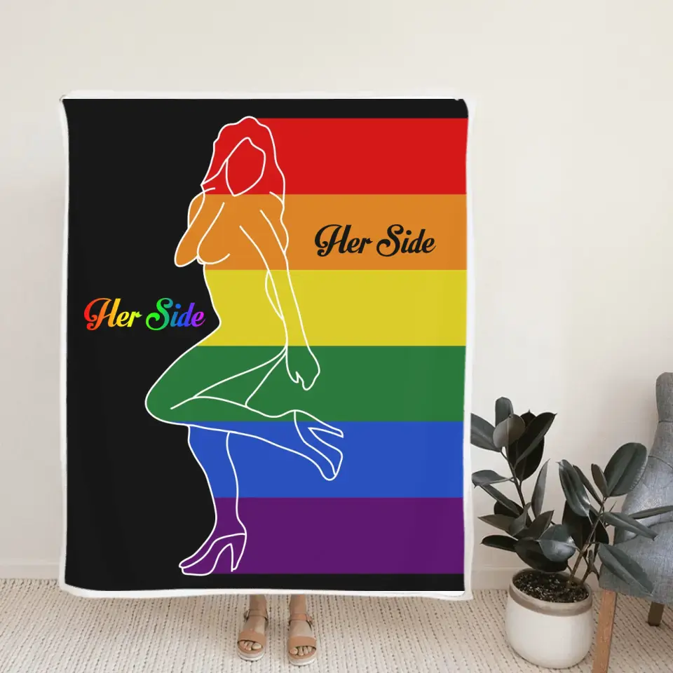 His Side, Her Side LGBT Pride - Personalized Fleece Blanket - Gift For LGBT Gay Lesbian Pride Bisexual Transgender Couples - Image 3