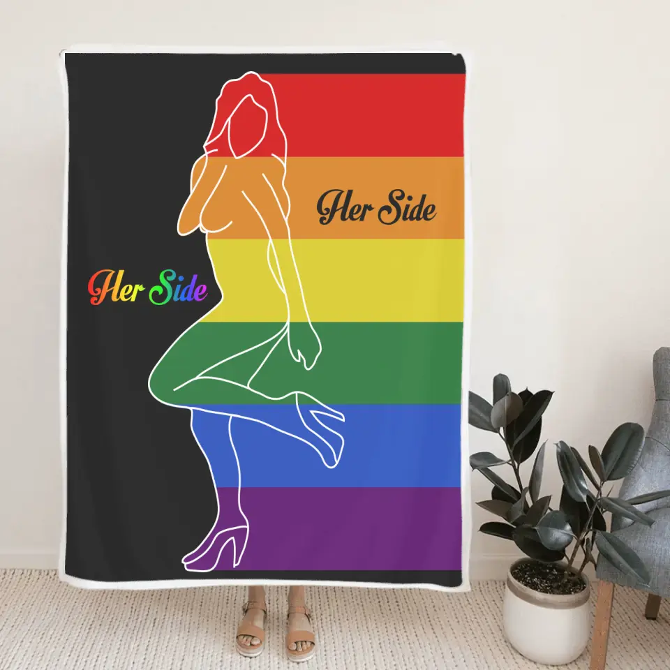 His Side, Her Side LGBT Pride - Personalized Fleece Blanket - Gift For LGBT Gay Lesbian Pride Bisexual Transgender Couples - Image 4
