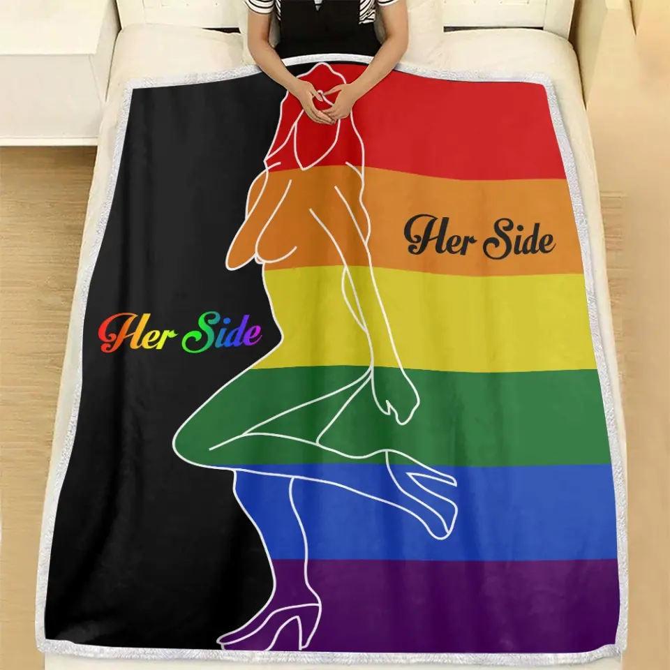 His Side, Her Side LGBT Pride - Personalized Fleece Blanket - Gift For LGBT Gay Lesbian Pride Bisexual Transgender Couples - Image 7