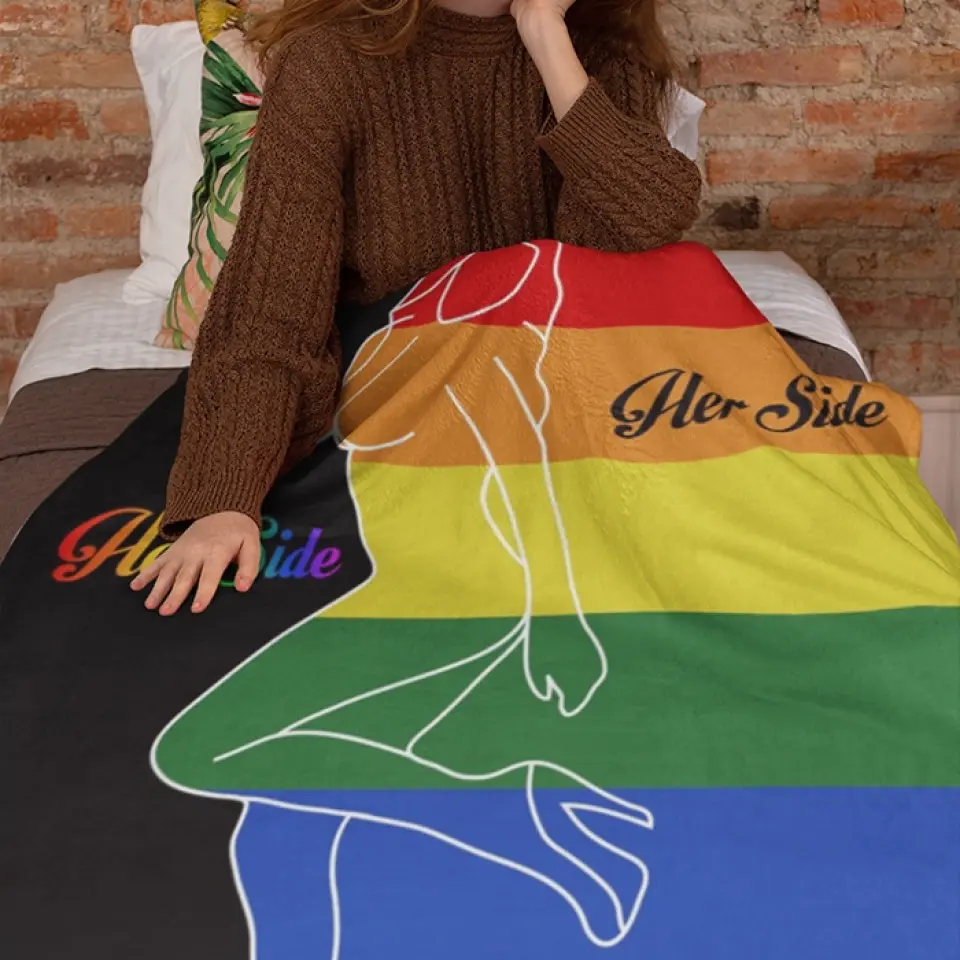 His Side, Her Side LGBT Pride - Personalized Fleece Blanket - Gift For LGBT Gay Lesbian Pride Bisexual Transgender Couples - Image 8