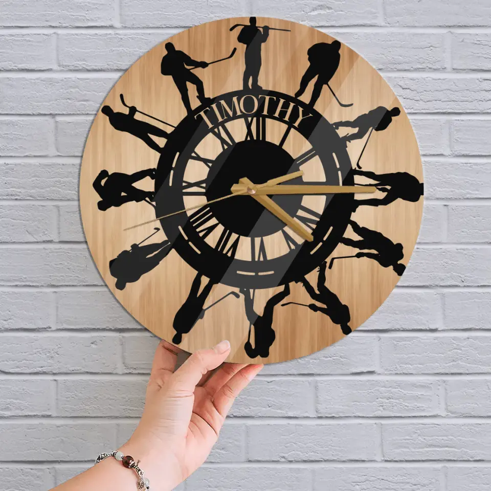 Hockey Players Pattern Wall Clock - Wooden/Acrylic Clock - Gift For Hockey Lovers, Players, Sport Fan - Image 3