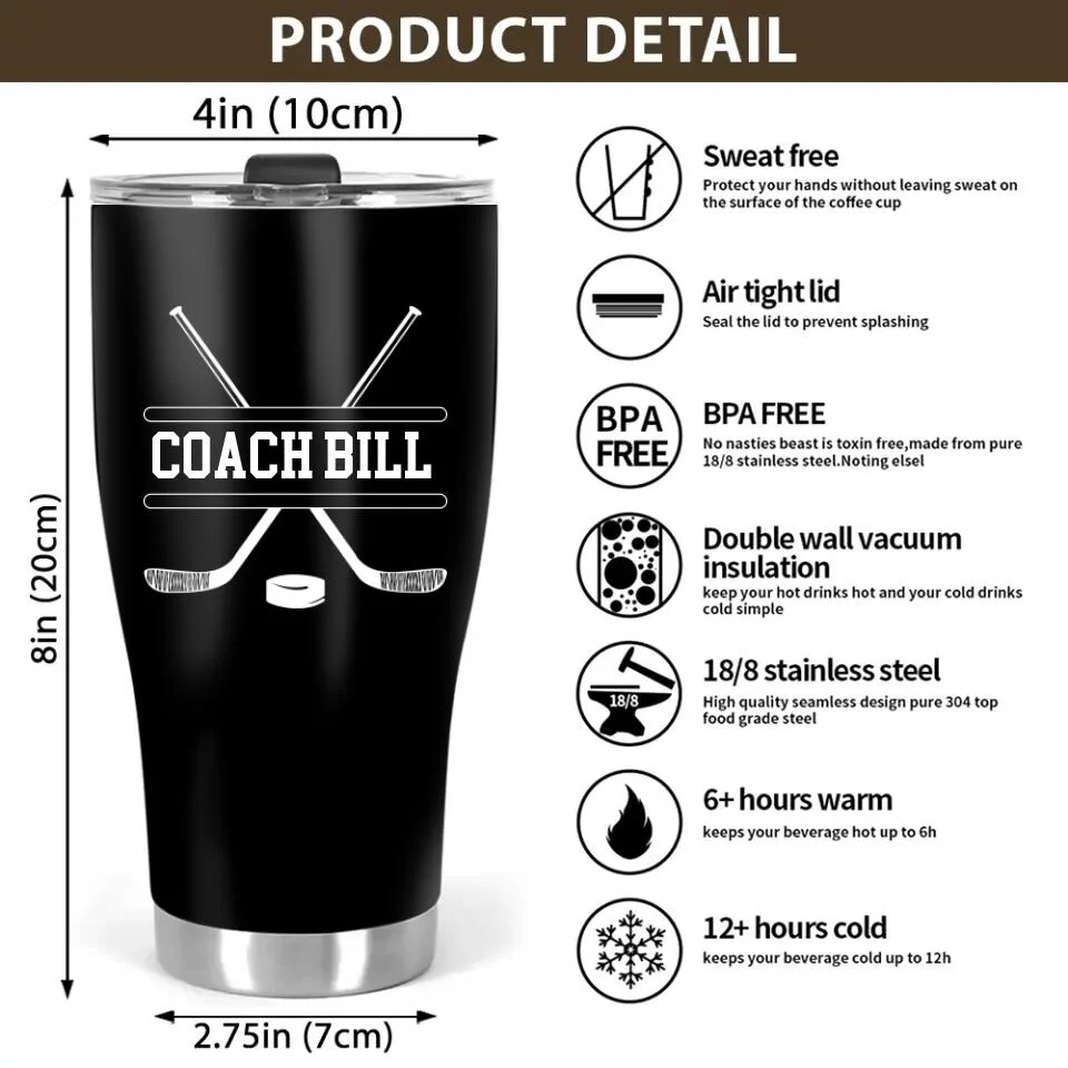 Hockey Stick - Hockey Coach - Personalized 20oz Tumbler - Appreciation Gifts for Coaches - Image 5