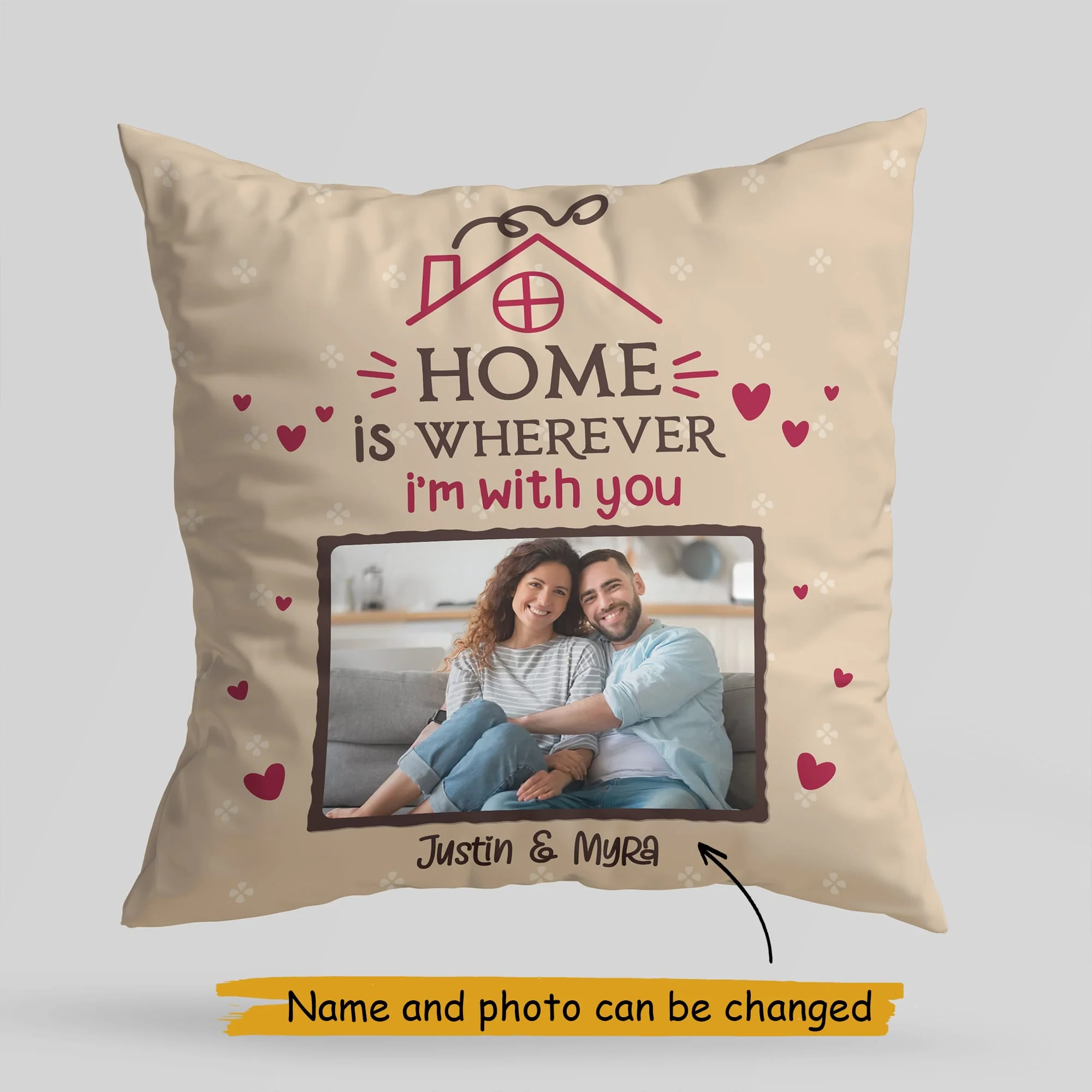 Home Is Wherever I'm With You Custom Couple Photo - Personalized Pillow - Valentine Gift - Image 3