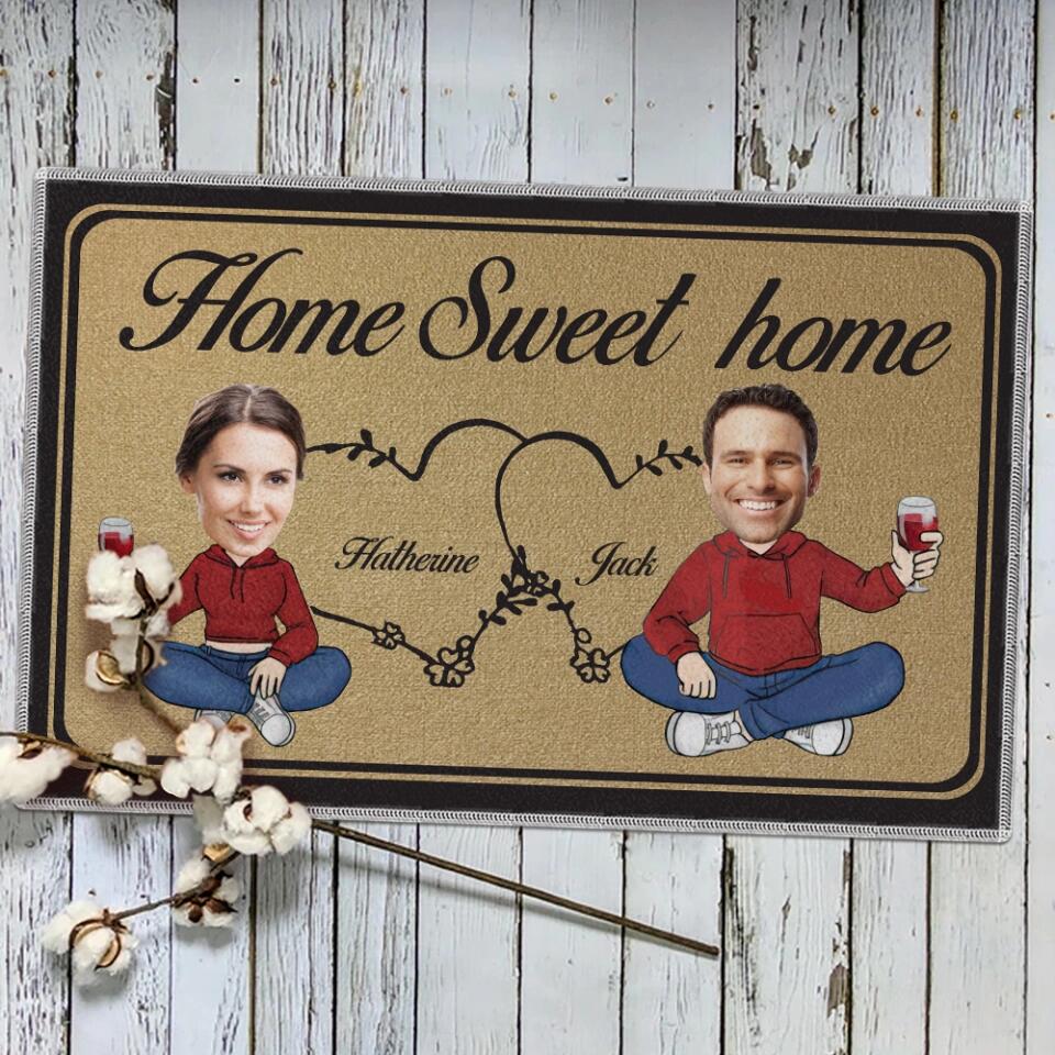 Home Sweet Home Chibi Couple - Housewarming Gifts - Custom Doormat - Anniversary Gift For Couples - Image 4