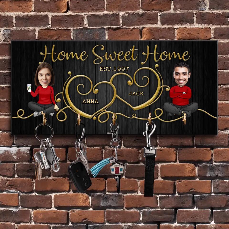 Home Sweet Home Cute Chibi Drawing Couple - Housewarming Gifts - Custom Key Holder - Wedding Gift - Image 5